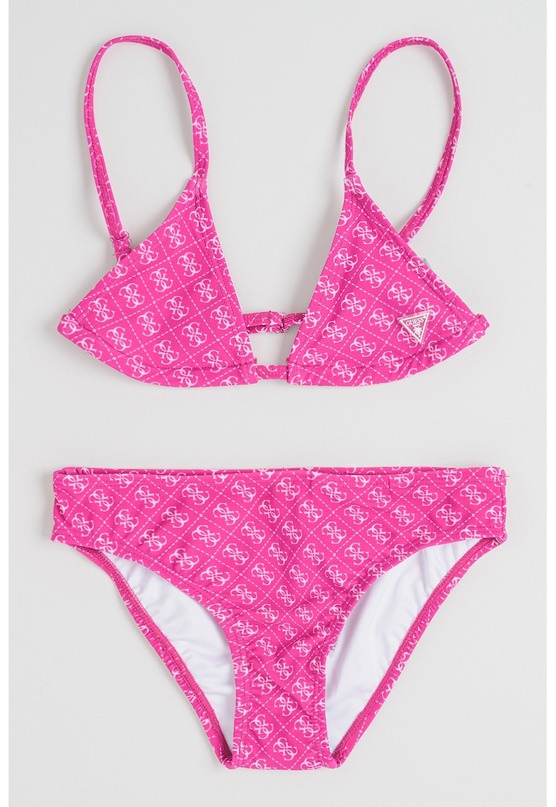 Costum de baie in doua piese cu logo - Fucsia