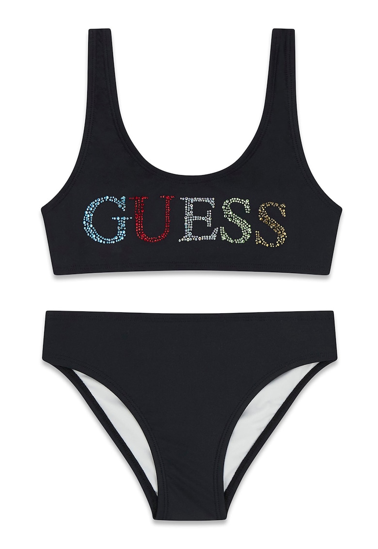 Costum de baie in doua piese cu logo cu strasuri - Negru