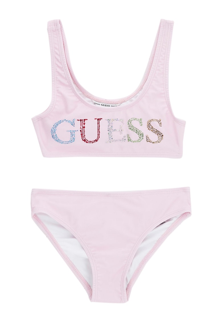 Costum de baie in doua piese cu logo cu strasuri - Roz pal