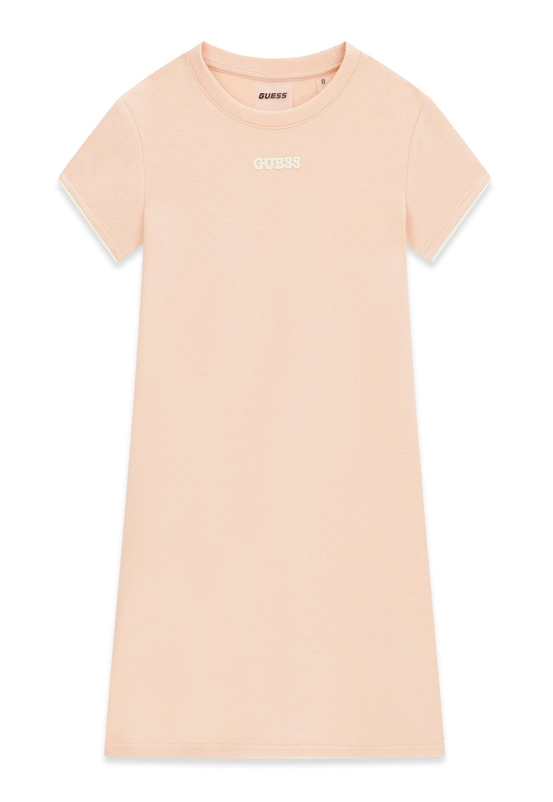 Rochie cu maneci scurte si detaliu logo - Bej deschis