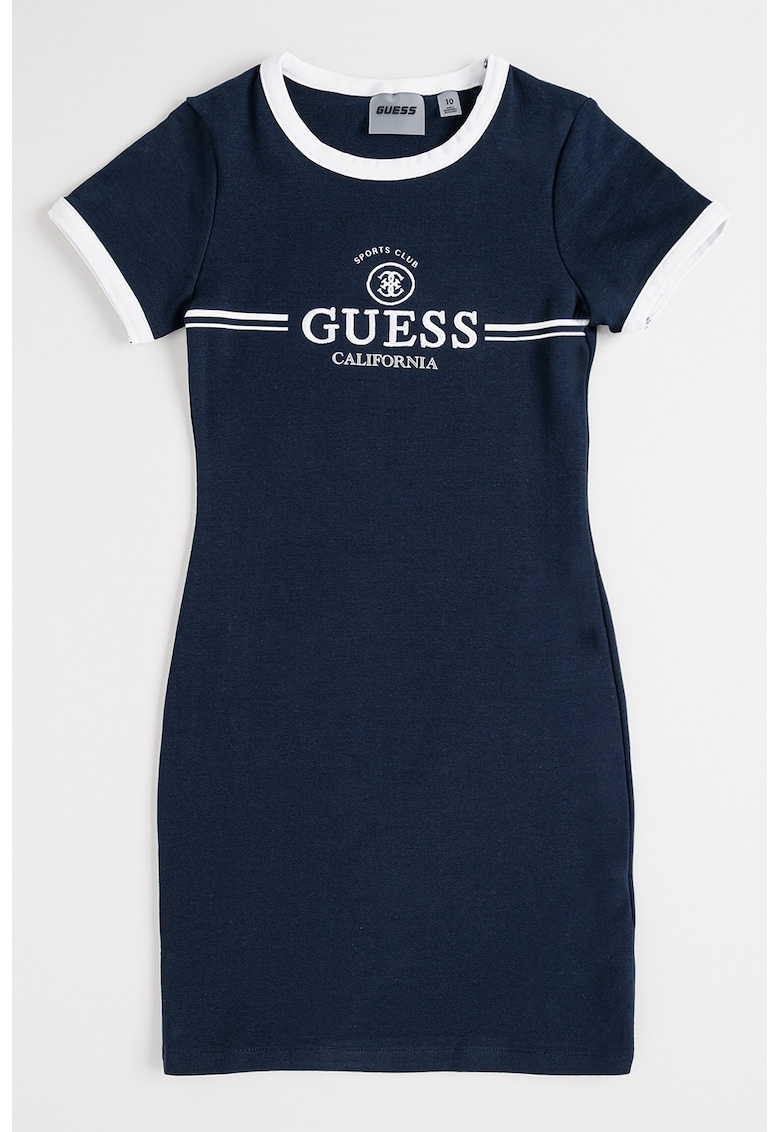 Rochie-tricou cu imprimeu logo - Alb optic/Bleumarin