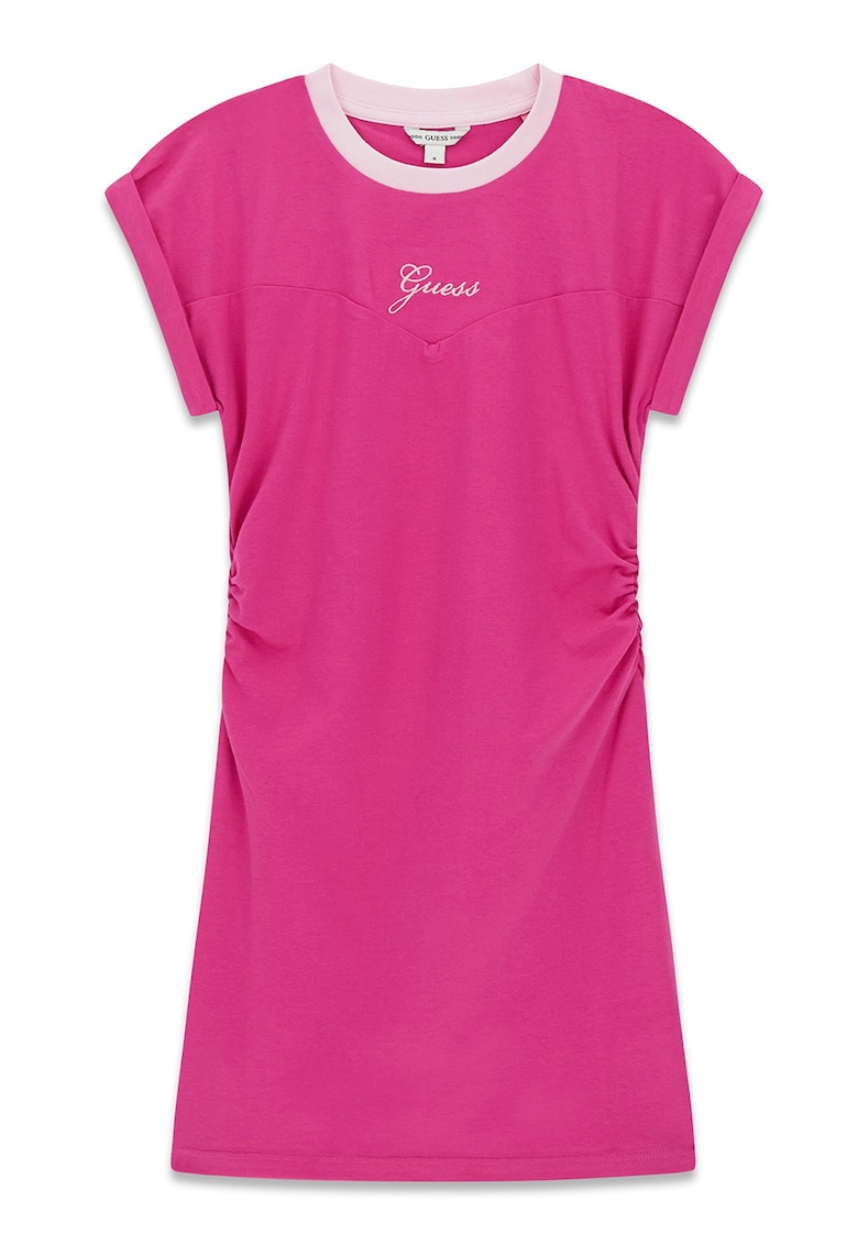 Rochie cu decolteu la baza gatului si maneci scurte - Fucsia