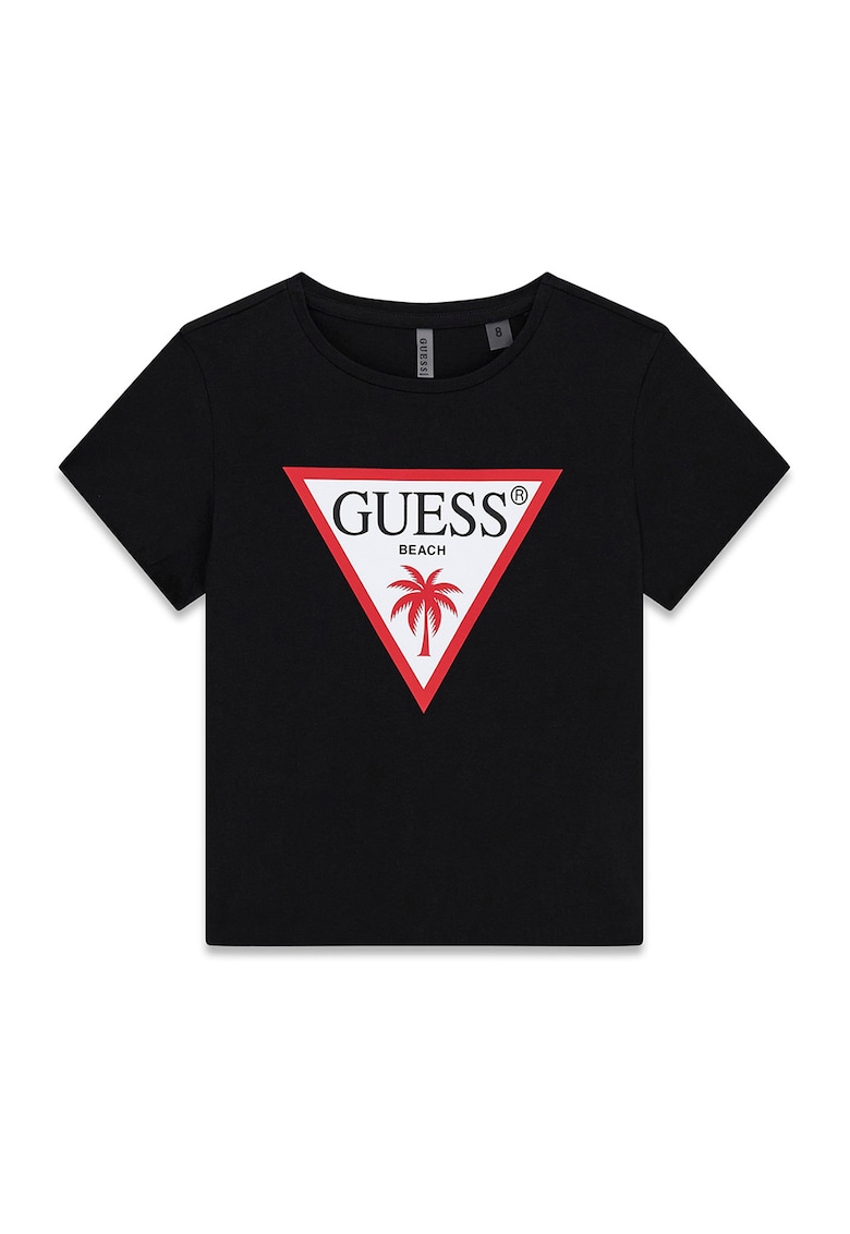 Tricou cu decolteu la baza gatului si logo - Negru