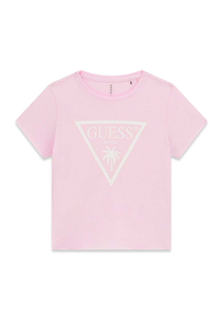 Tricou cu decolteu la baza gatului si logo - Roz deschis