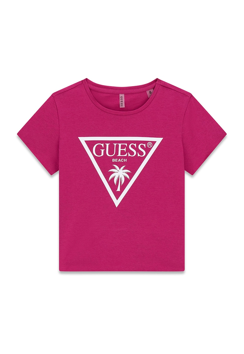 Tricou cu decolteu la baza gatului si logo - Roz zmeuriu