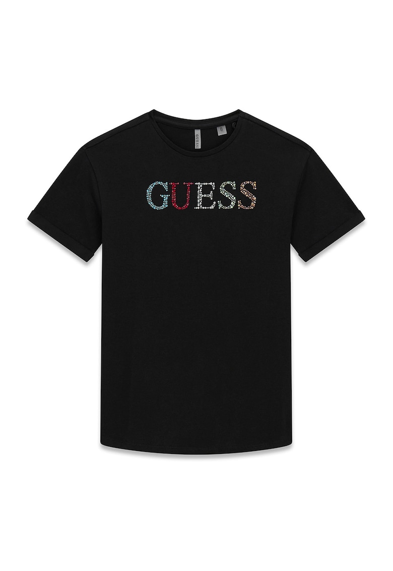 Tricou din amestec de bumbac cu decolteu la baza gatului - Negru