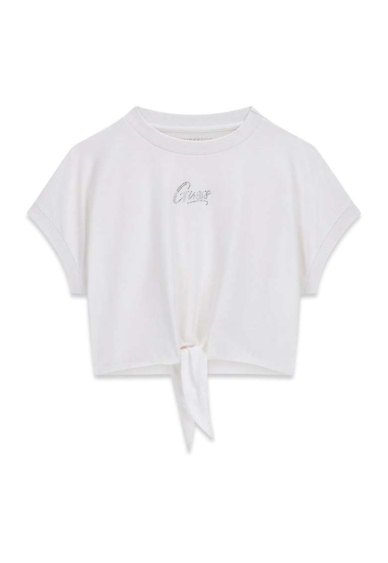 Tricou crop din amestec de bumbac cu logo - Alb