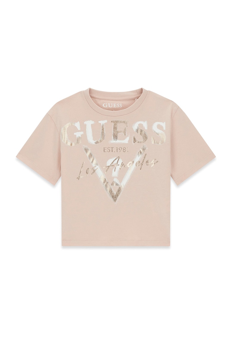 Tricou din bumbac cu logo - Bej deschis