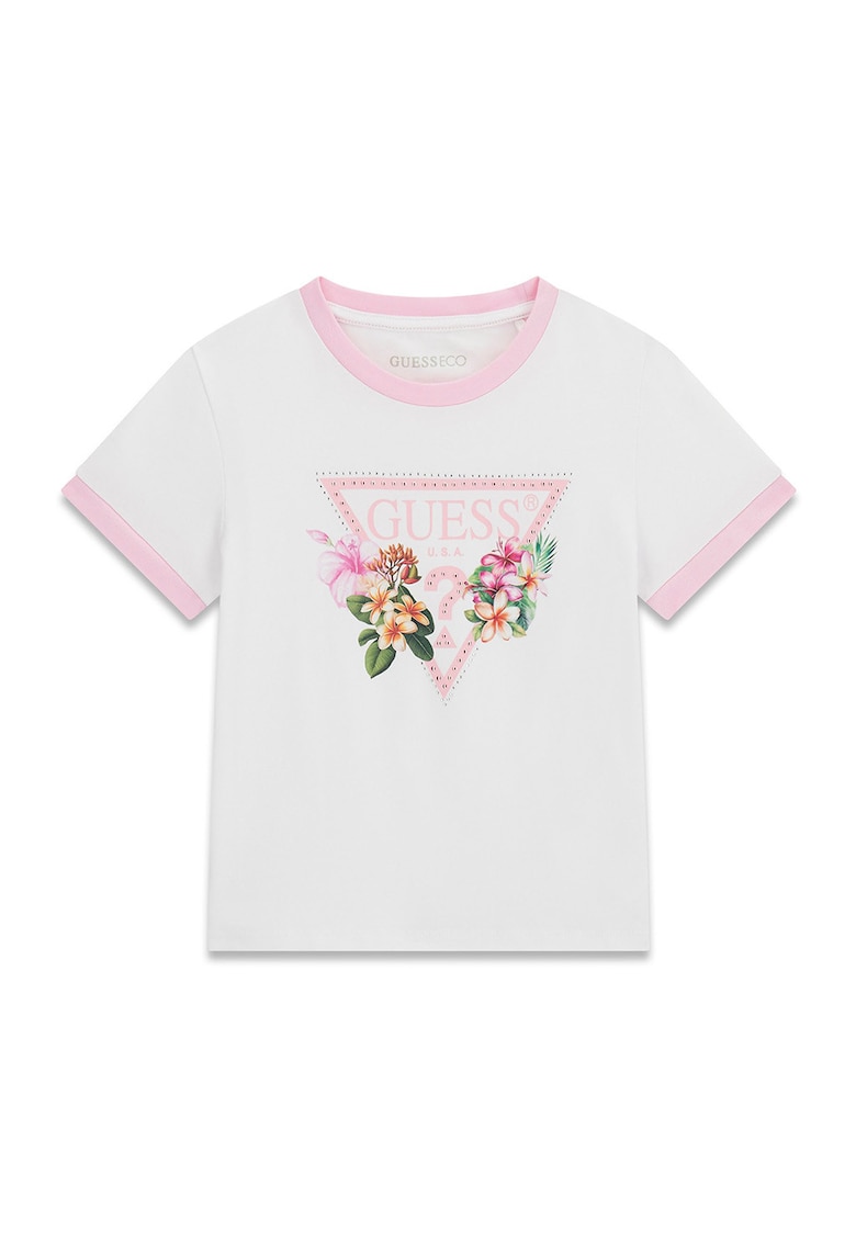 Tricou cu imprimeu logo - Alb/Verde/Roz deschis