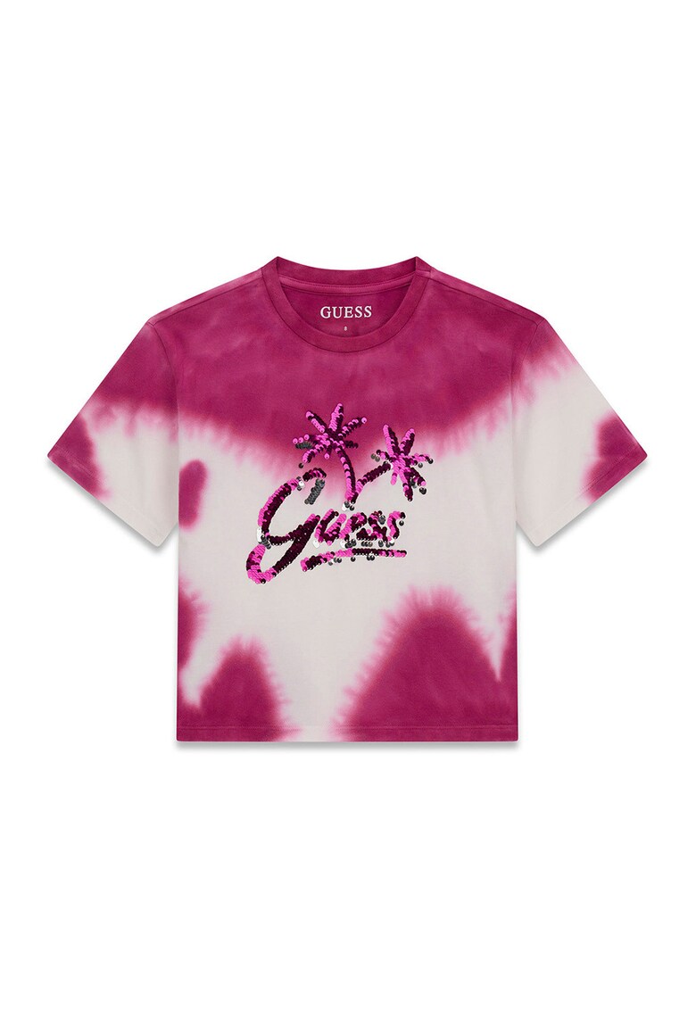 Tricou cu model tie-dye si imprimeu logo cu paiete - Alb/Visiniu