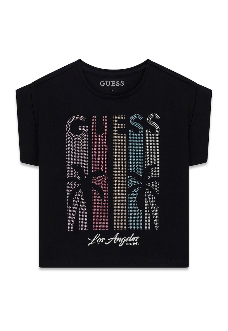 Tricou cu imprimeu logo cu strasuri - Negru