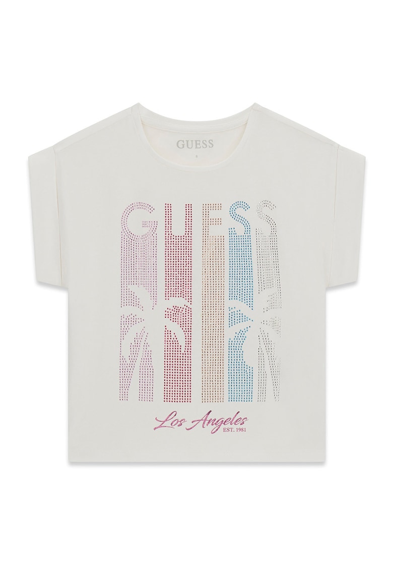 Tricou cu imprimeu logo cu strasuri - Alb