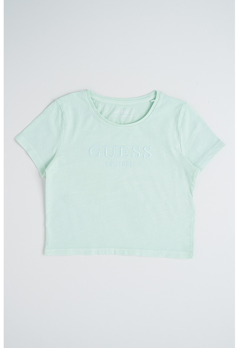 Tricou crop cu logo - Verde pal