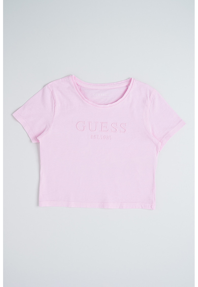 Tricou crop cu logo - Roz pastel