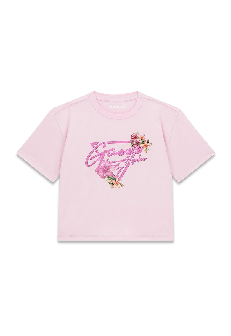 Tricou crop cu imprimeu logo - Roz deschis/Roz prafuit
