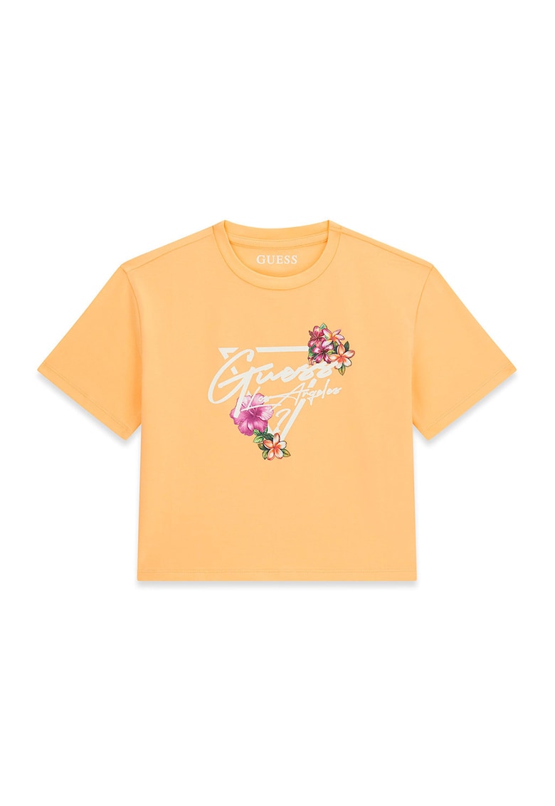 Tricou crop cu imprimeu logo - Alb/Portocaliu mandarina