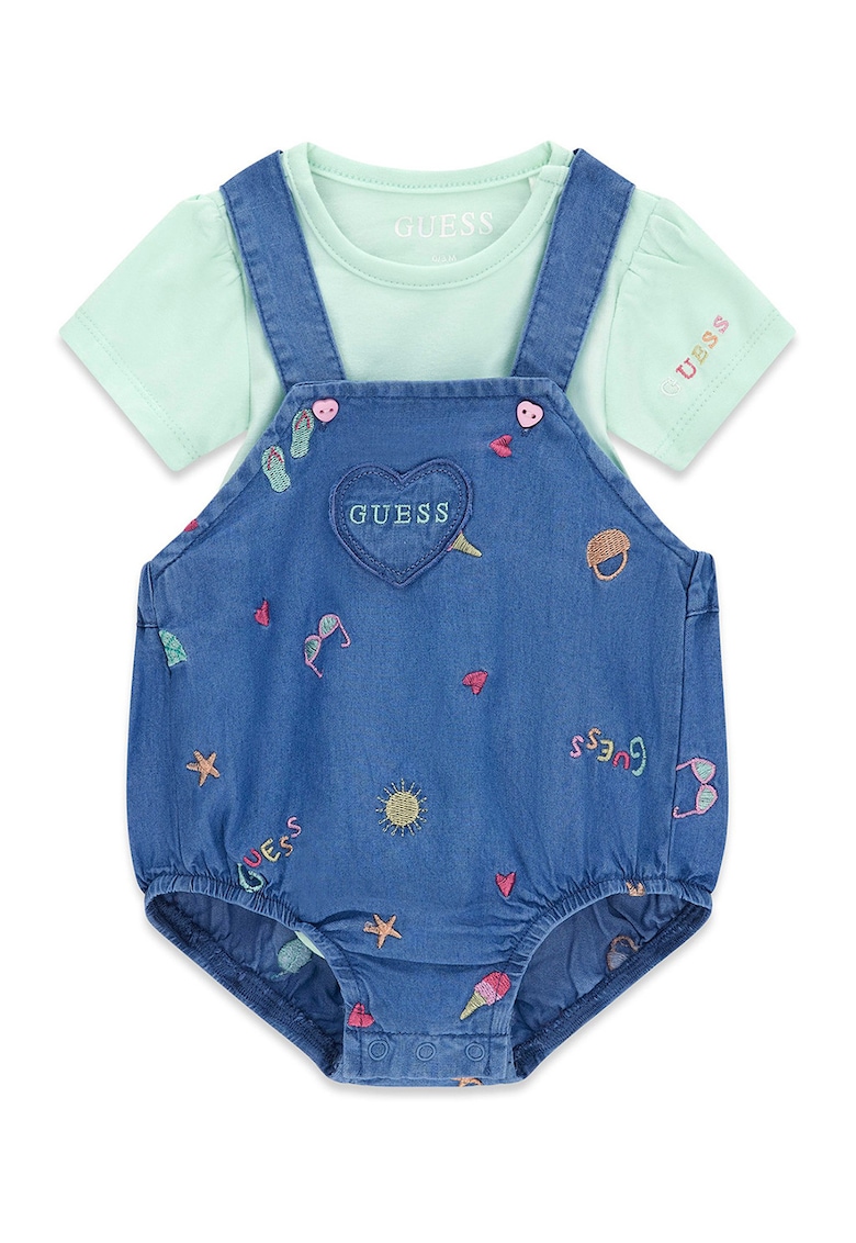 Set de body-uri cu model - 2 piese - Albastru royal/Verde menta