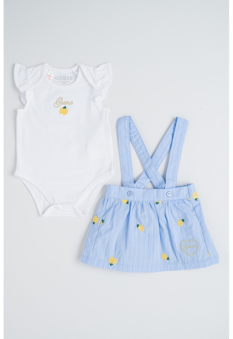 Set de rochie-sarafan si body - Alb/Auriu/Albastru