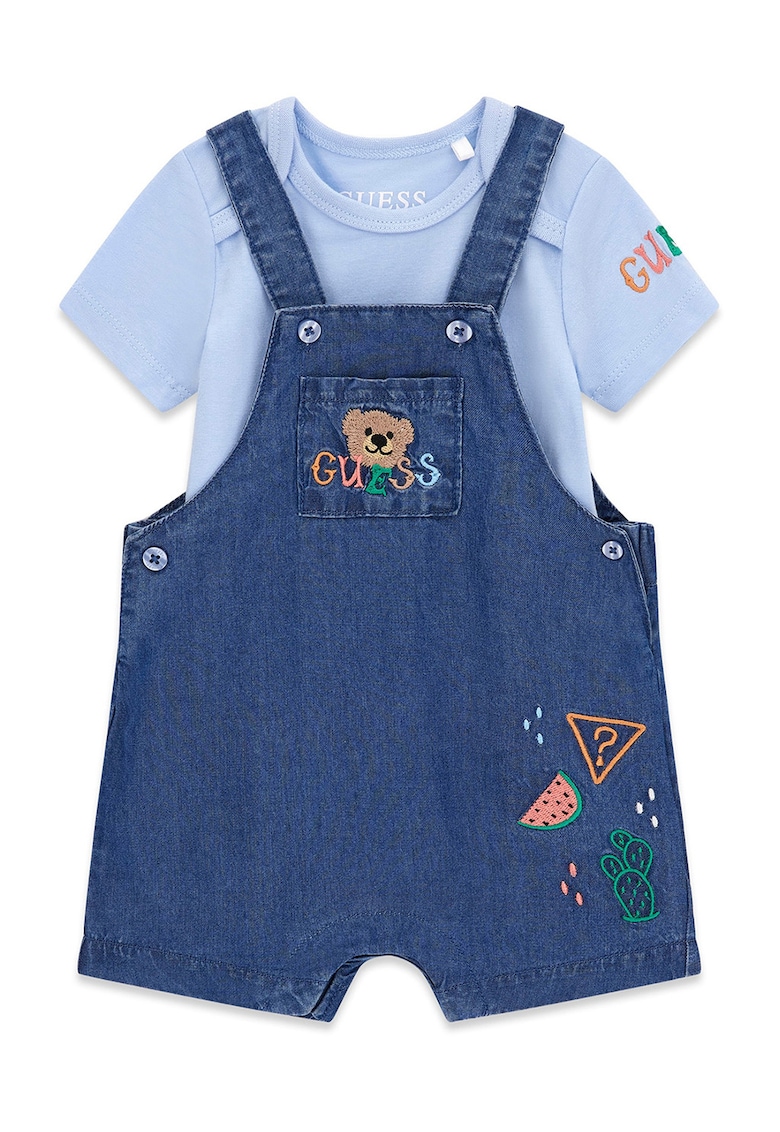 Set de salopeta scurta din denim si body - 2 piese - Albastru royal