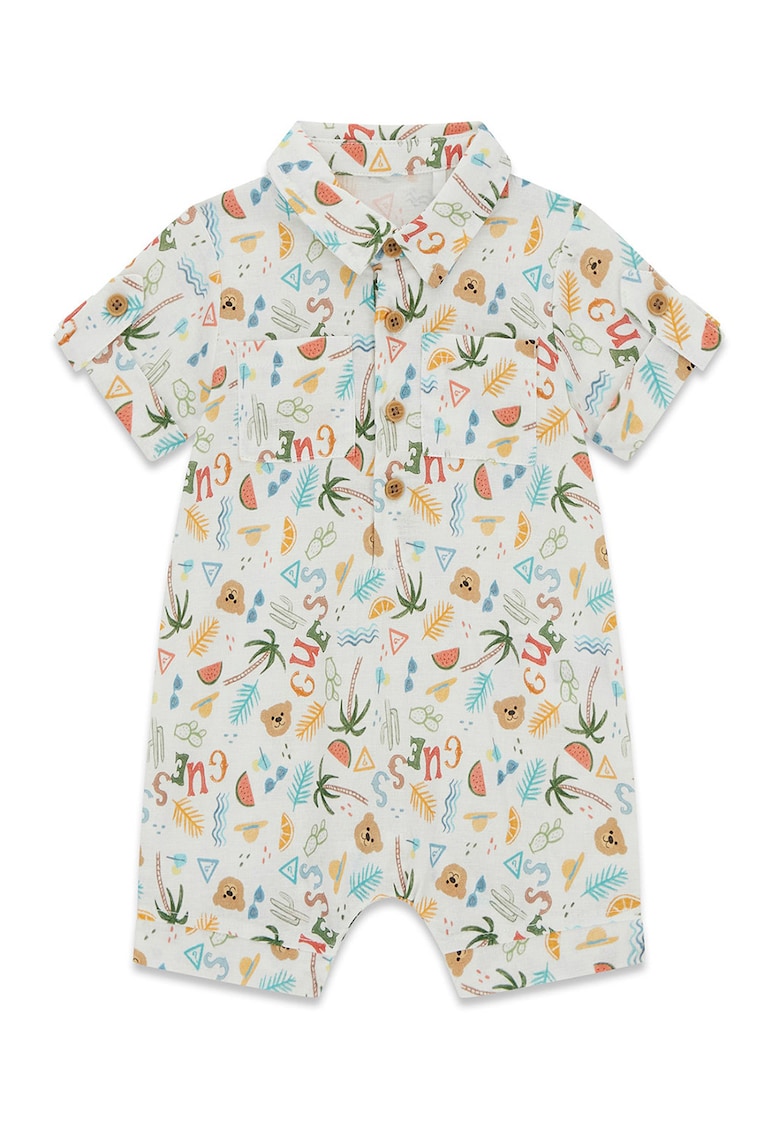 Salopeta scurta din amestec de in si bumbac si imprimeu - Multicolor