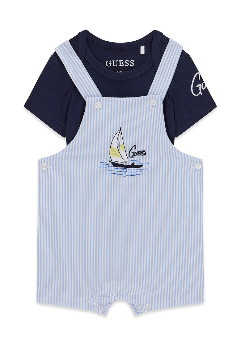 Set de salopeta scurta si body - 2 piese - Alb/Albastru