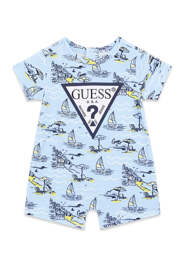 Salopeta scurta din amestec de bumbac cu model - Albastru deschis