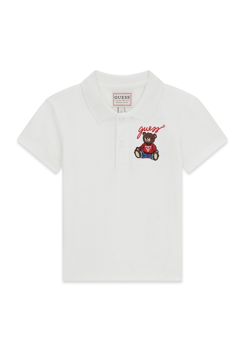 Tricou polo de bumbac cu logo brodat - Alb
