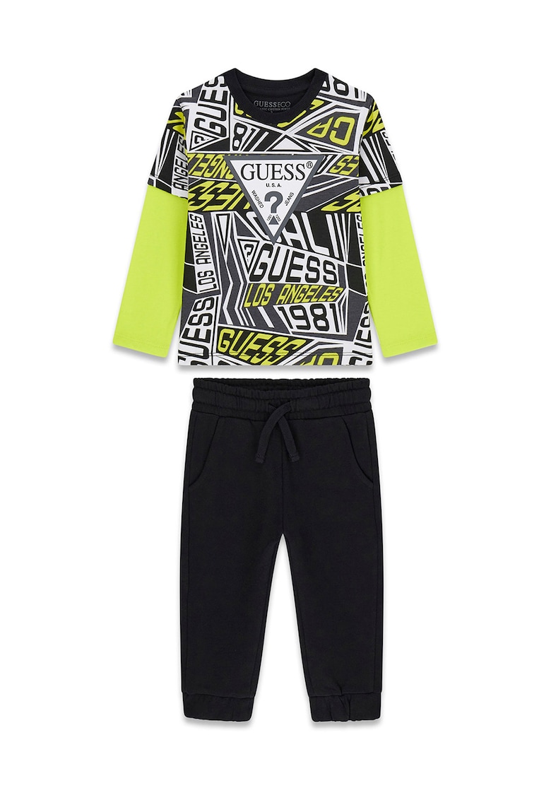 Set de bluza cu imprimeu si pantaloni de trening - 2 piese - Negru/Verde lime