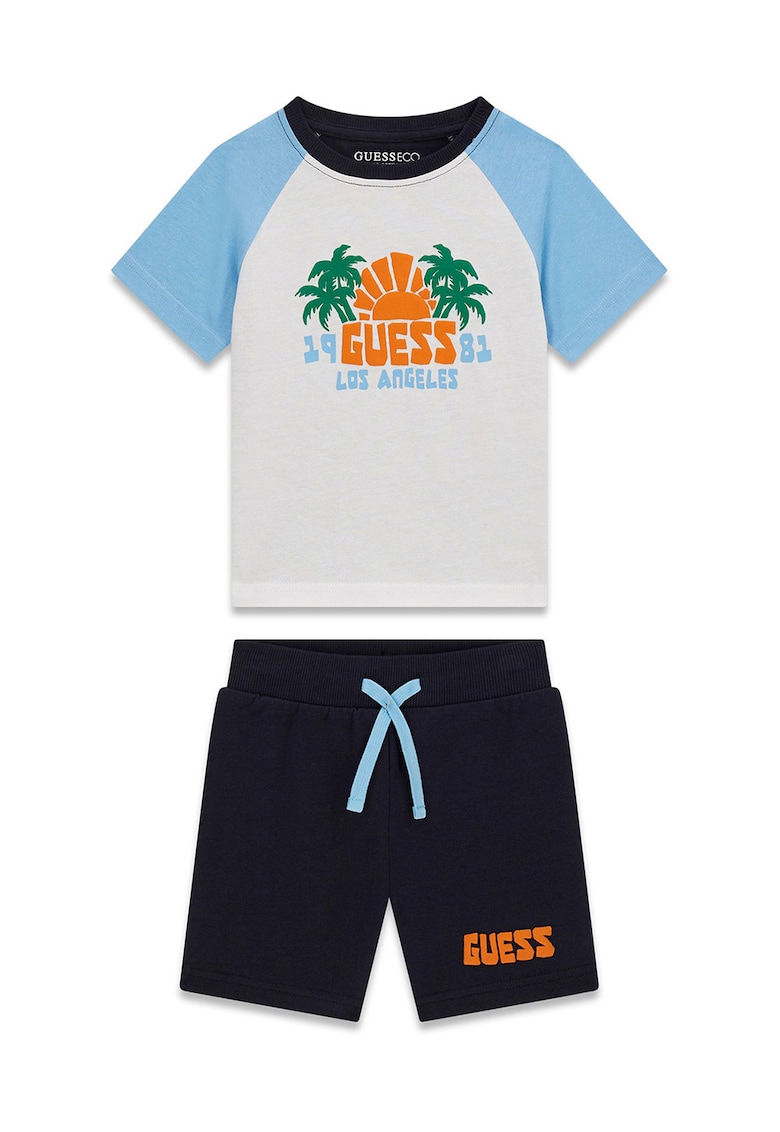 Set de tricou si bermude - Alb murdar/Albastru