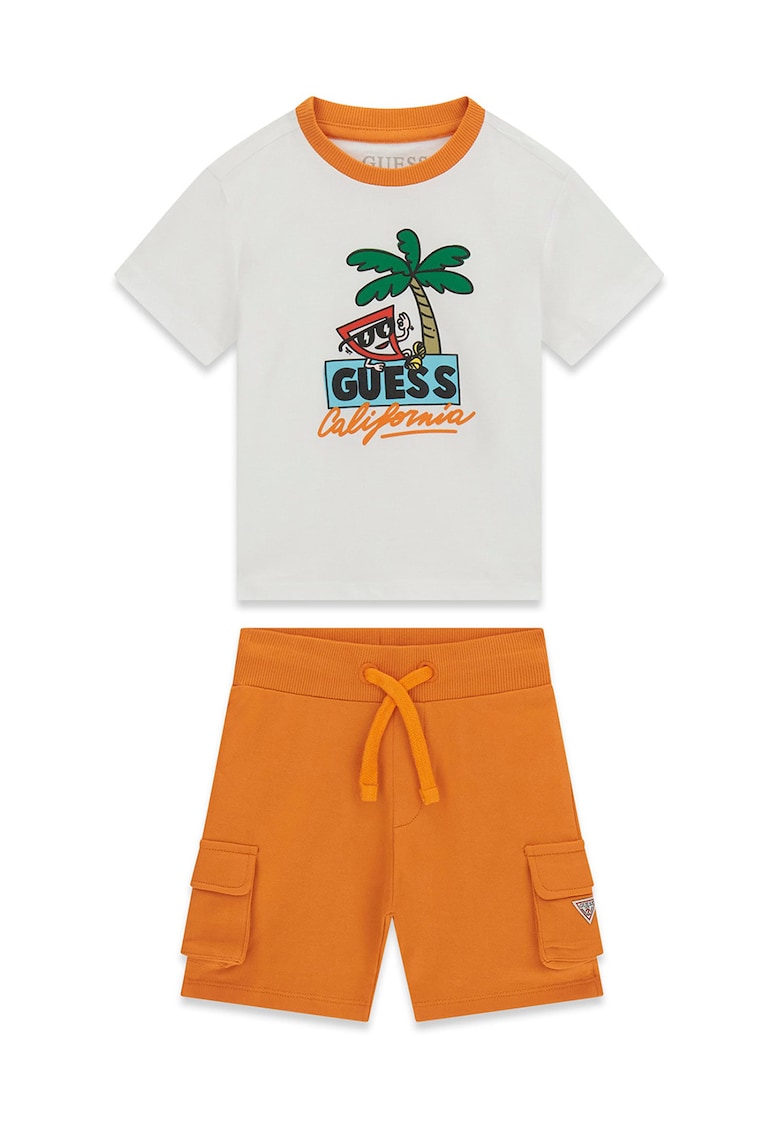 Set de tricou si bermude cargo - Portocaliu stins/Alb murdar