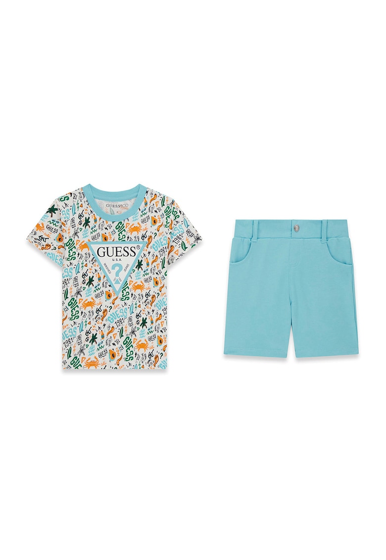 Set de tricou si bermude - Turcoaz/Portocaliu deschis/Verde aquamarin