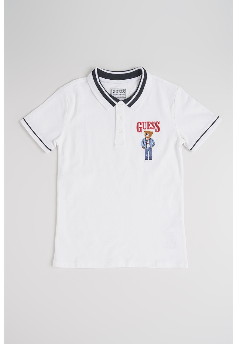 Tricou cu imprimeu logo si guler polo - Alb
