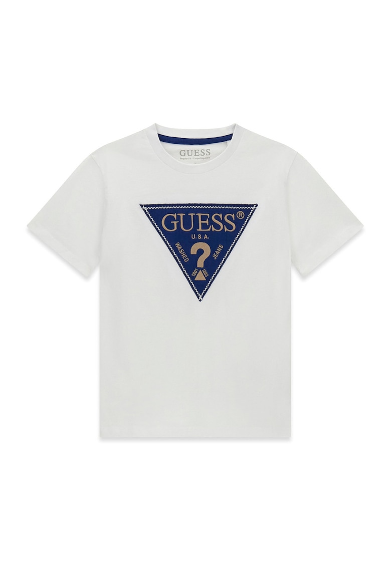 Tricou cu imprimeu logo - Alb murdar/Albastru