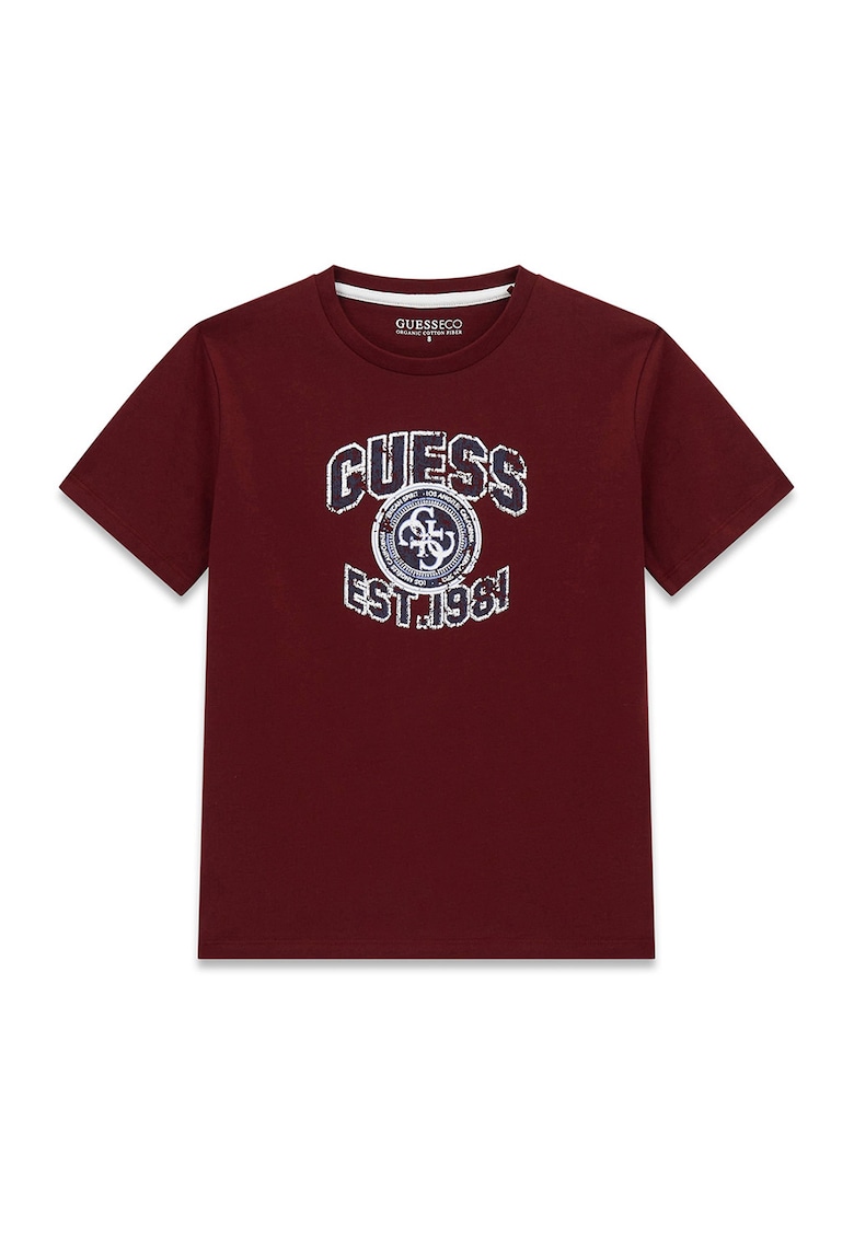 Tricou cu decolteu rotund si logo - Visiniu