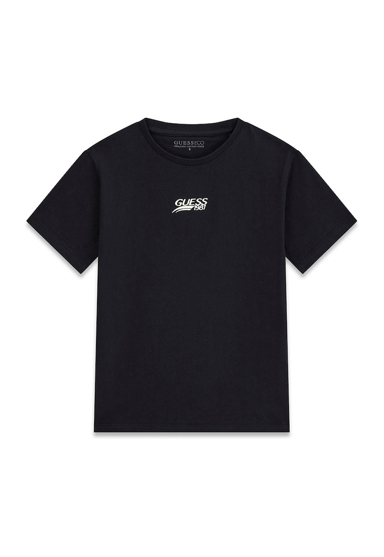 Tricou cu logo si decolteu la baza gatului - Negru