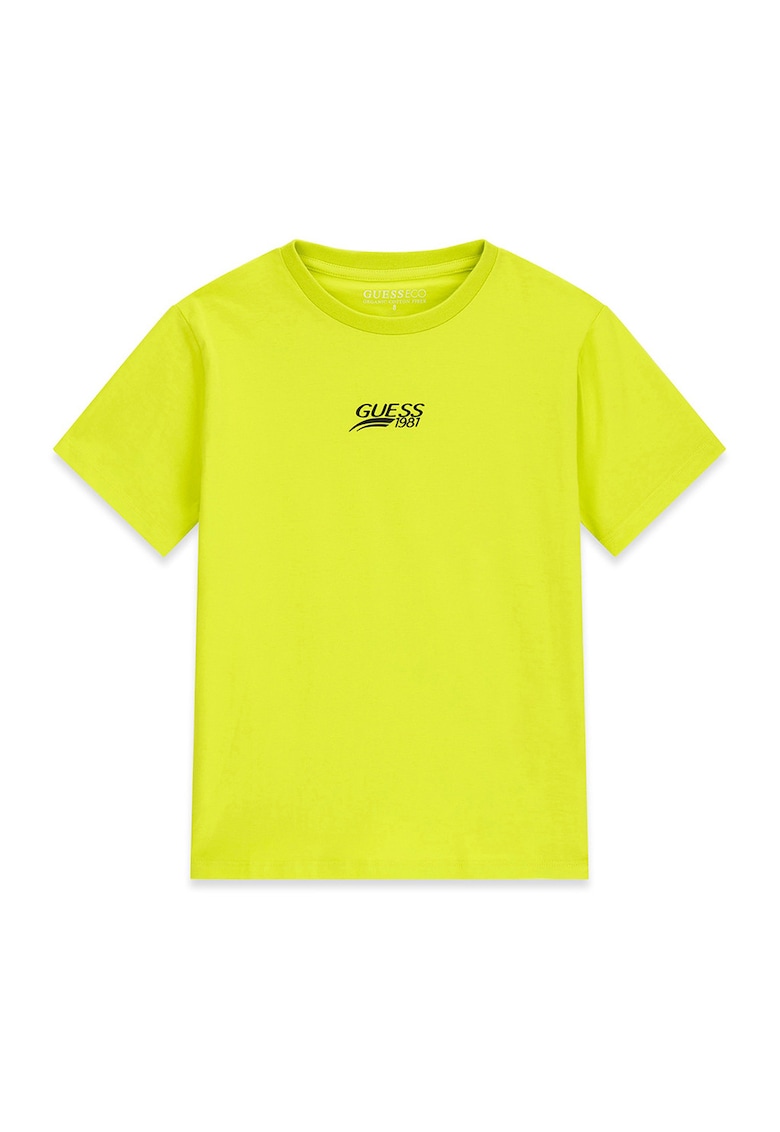 Tricou cu logo si decolteu la baza gatului - Verde fistic