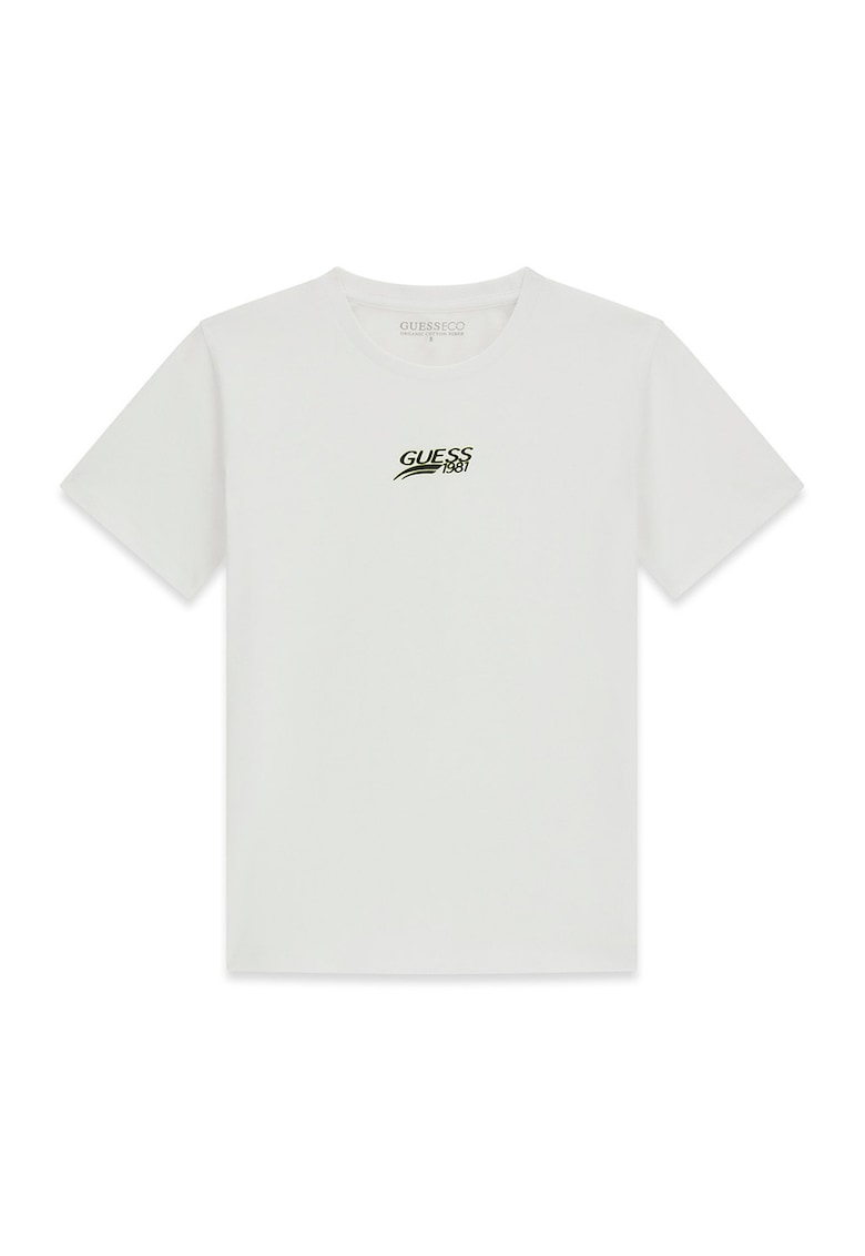Tricou cu logo si decolteu la baza gatului - Alb murdar