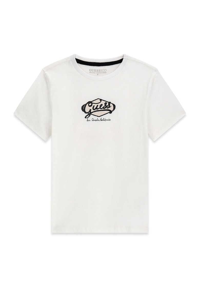 Tricou cu logo si decolteu la baza gatului - Alb murdar