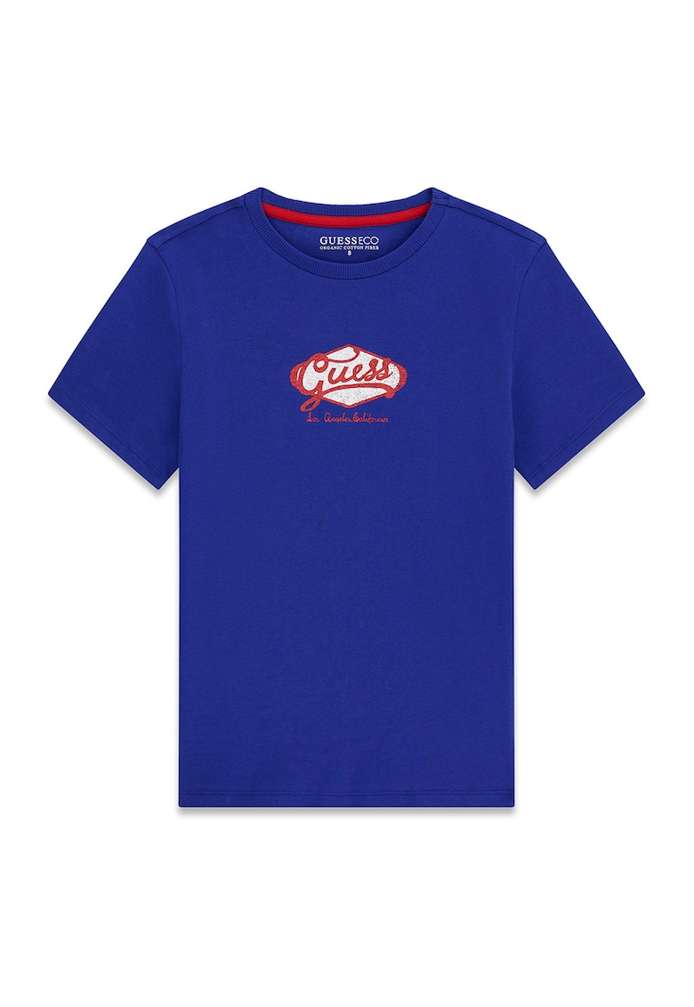 Tricou cu logo si decolteu la baza gatului - Albastru inchis