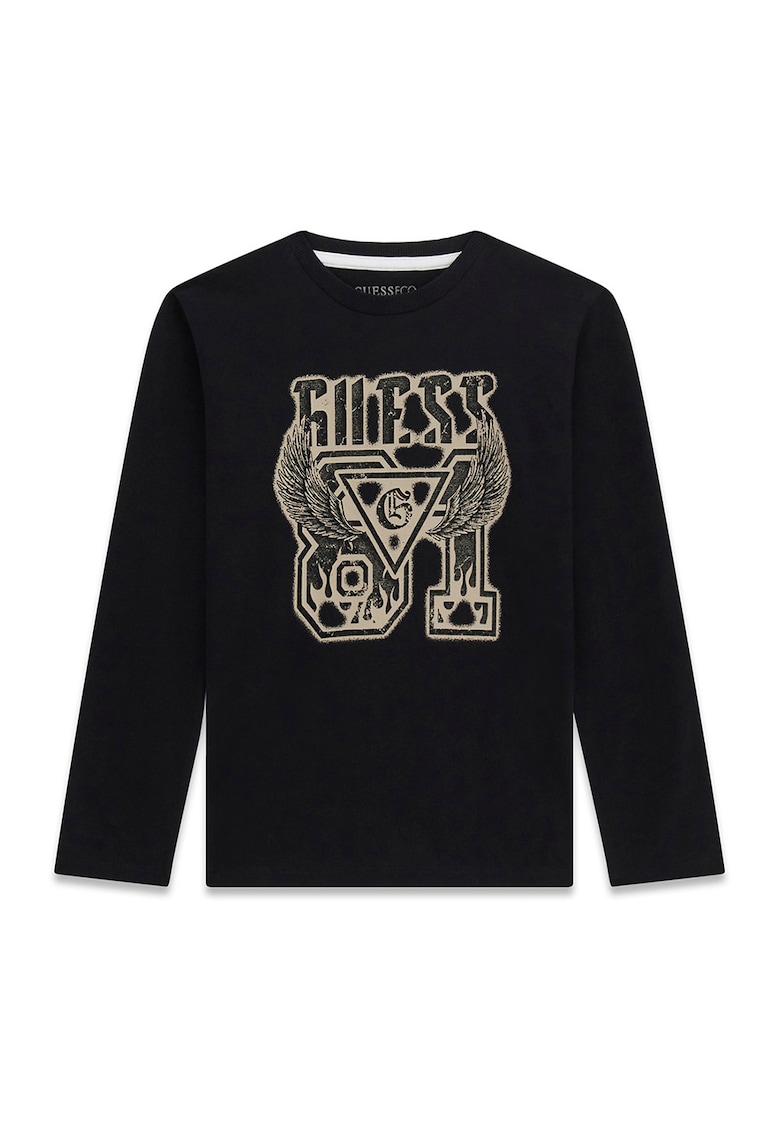 Bluza de bumbac cu logo - Negru/Maro nisip
