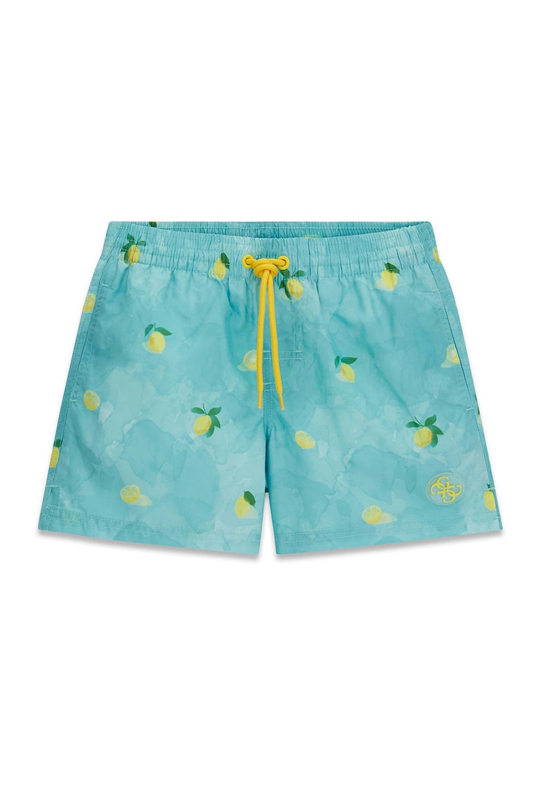 Pantaloni scurti de baie cu snur si model - Turcoaz/Galben pai