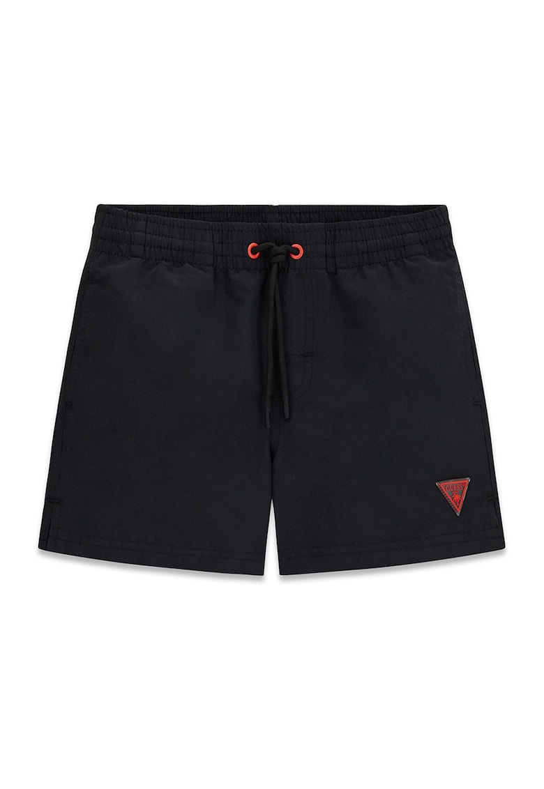 Pantaloni scurti de baie cu snur si logo brodat - Negru