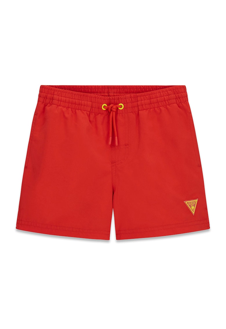 Pantaloni scurti de baie cu snur si logo brodat - Rosu vermillion
