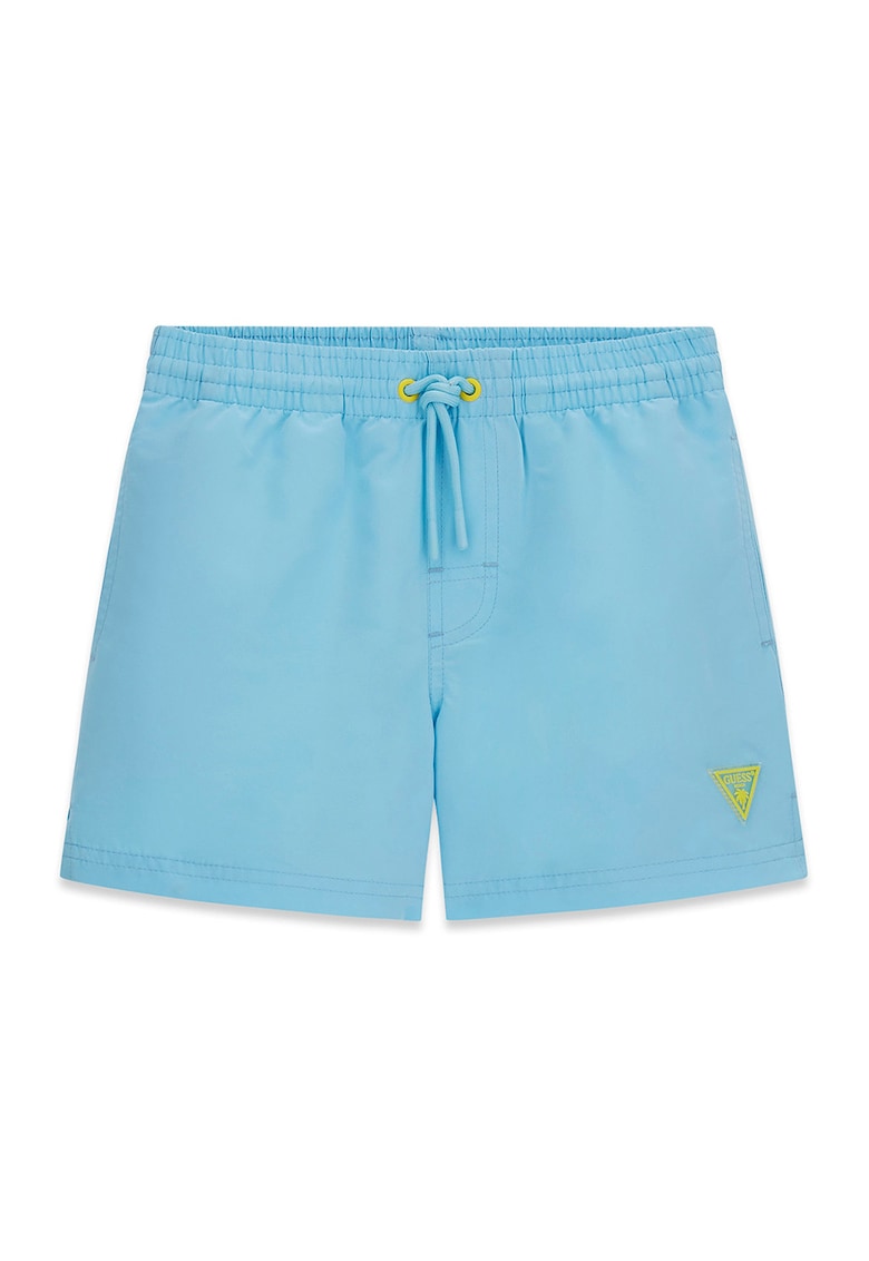 Pantaloni scurti de baie cu snur si logo brodat - Albastru pastel