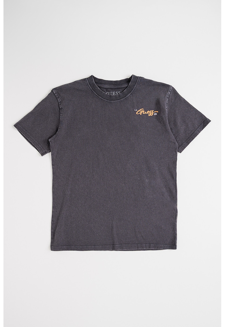 Tricou din bumbac cu aspect decolorat si imprimeu logo - Gri antracit