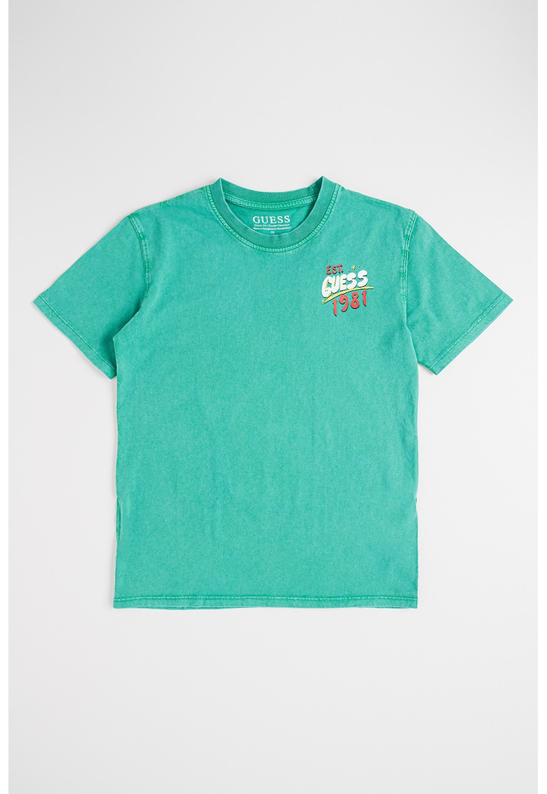 Tricou din bumbac cu aspect decolorat si imprimeu logo - Verde aquamarin