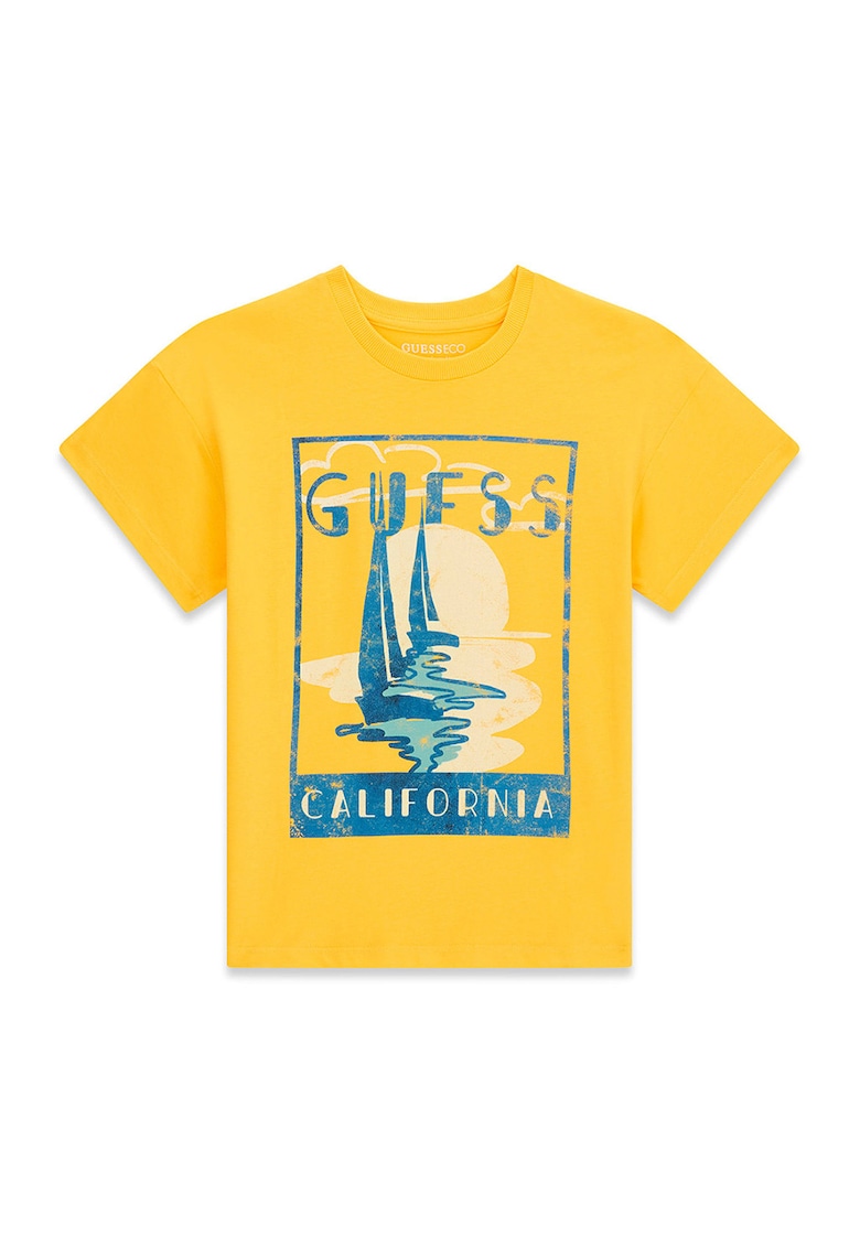 Tricou de bumbac cu decolteu la baza gatului - Galben sofran