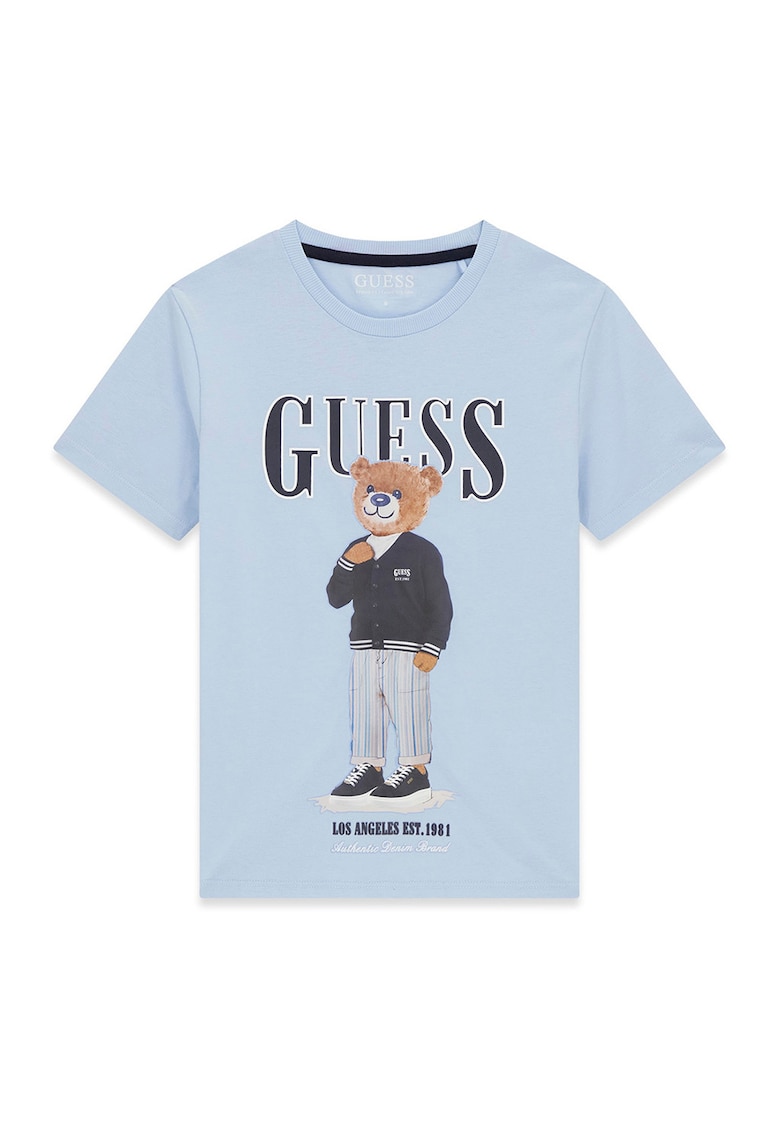 Tricou regular fit cu decolteu la baza gatului - Albastru pal