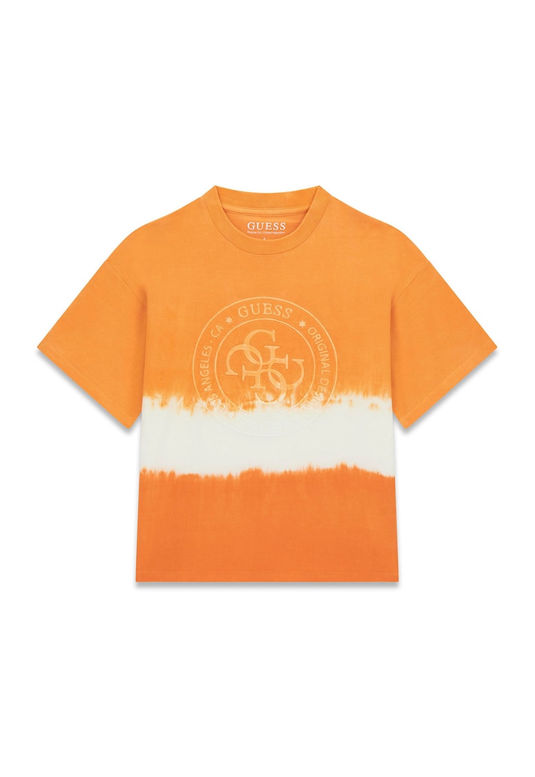Tricou din bumbac cu decolteu la baza gatului si logo - Alb/Portocaliu