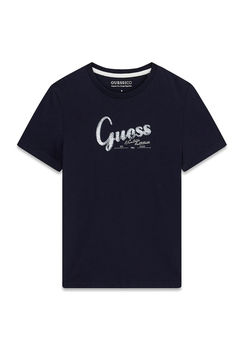 Tricou regular fit cu imprimeu logo - Albastru ultramarin/Alb murdar